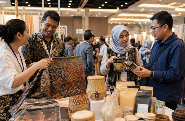 Pelaku UMKM Indonesia memamerkan produk unggulan pada pameran perdagangan