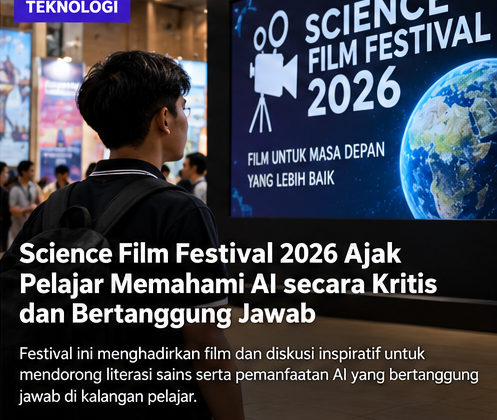 Ilustrasi AI kegiatan Science Film Festival 2026 dan literasi AI