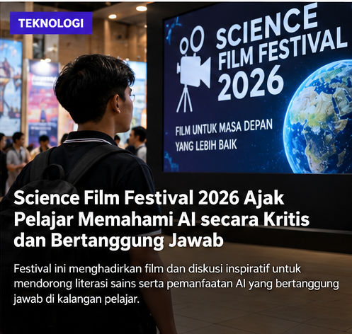 Ilustrasi AI kegiatan Science Film Festival 2026 dan literasi AI
