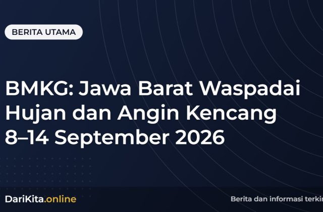 BMKG: Jawa Barat Waspadai Hujan dan Angin Kencang 8–14 September 2026